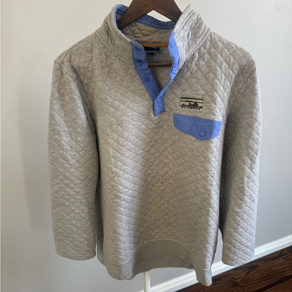 Patagonia diamond quilt snap-t pullover grey blue